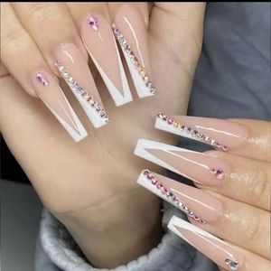 Press On Nails White French Tip With Rhinestones